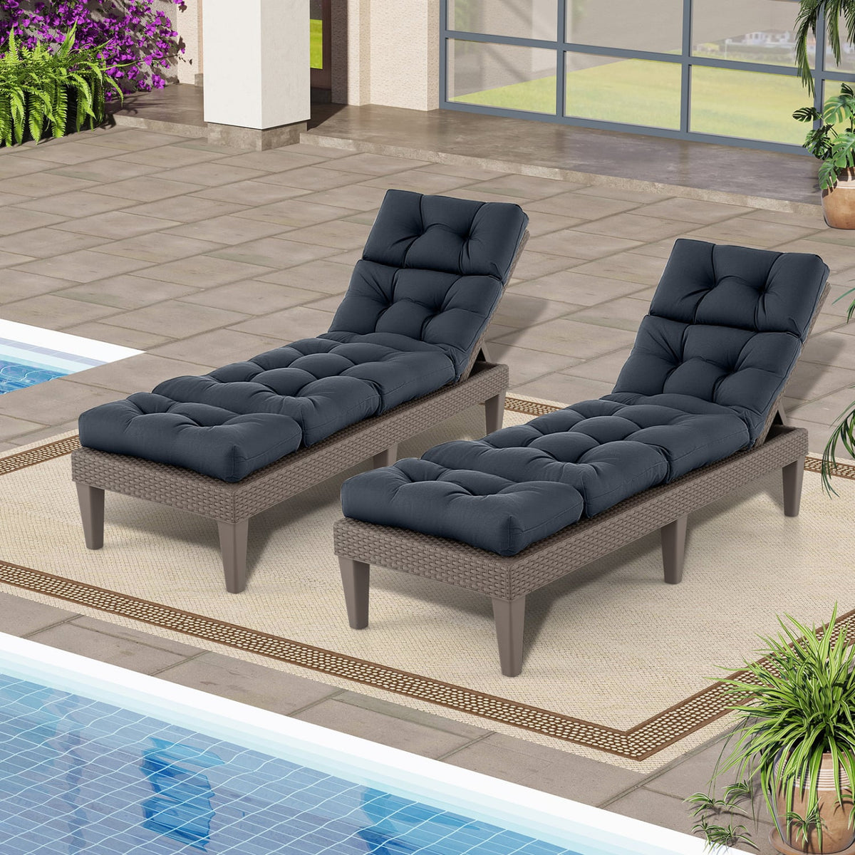 73"x22" Outdoor Lounge Chaise Cushion with High Back String Ties Set of 2-Gray-Outdoor Furniture Accessories-DECOROLALA