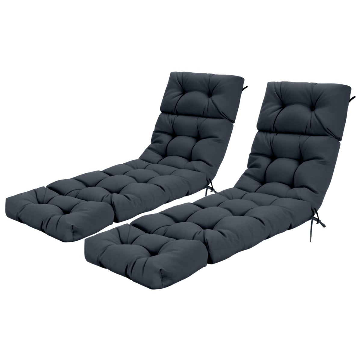 73"x22" Outdoor Lounge Chaise Cushion with High Back String Ties Set of 2-Gray-Outdoor Furniture Accessories-DECOROLALA