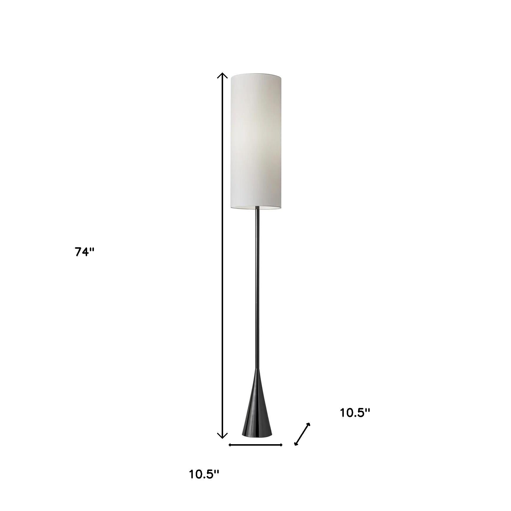 74" Black Floor Lamp With White Fabric Shade-Floor Lamps-DECOROLALA