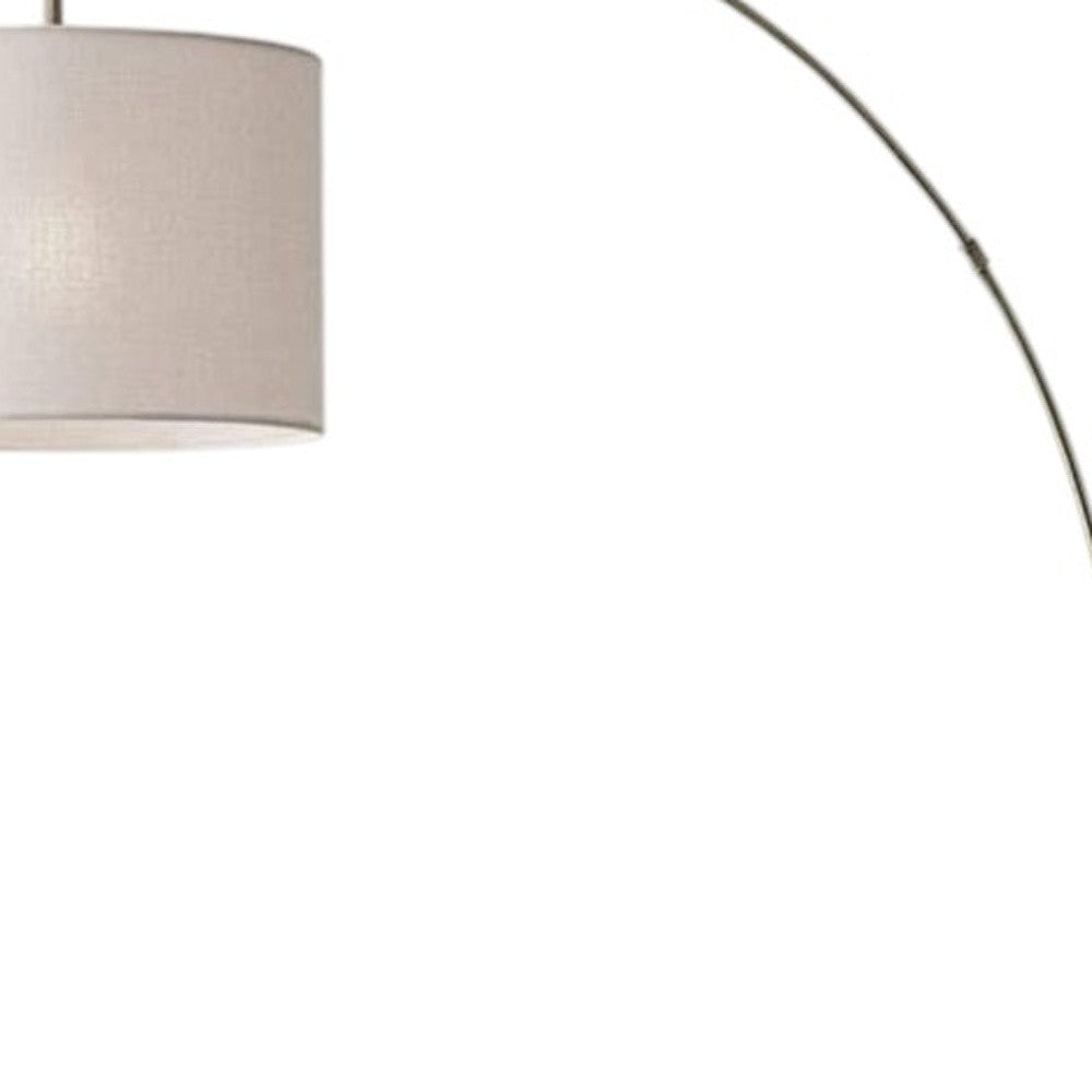 74" Brass Metal Arc Floor Lamp With Off White Linen Drum Shade-Floor Lamps-DECOROLALA