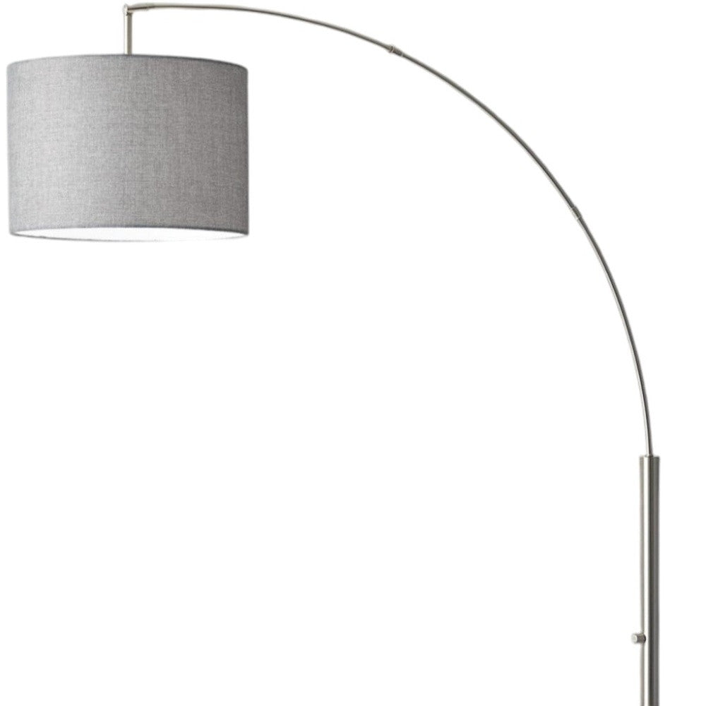 74" Brass Metal Arc Floor Lamp With Off White Linen Drum Shade-Floor Lamps-DECOROLALA