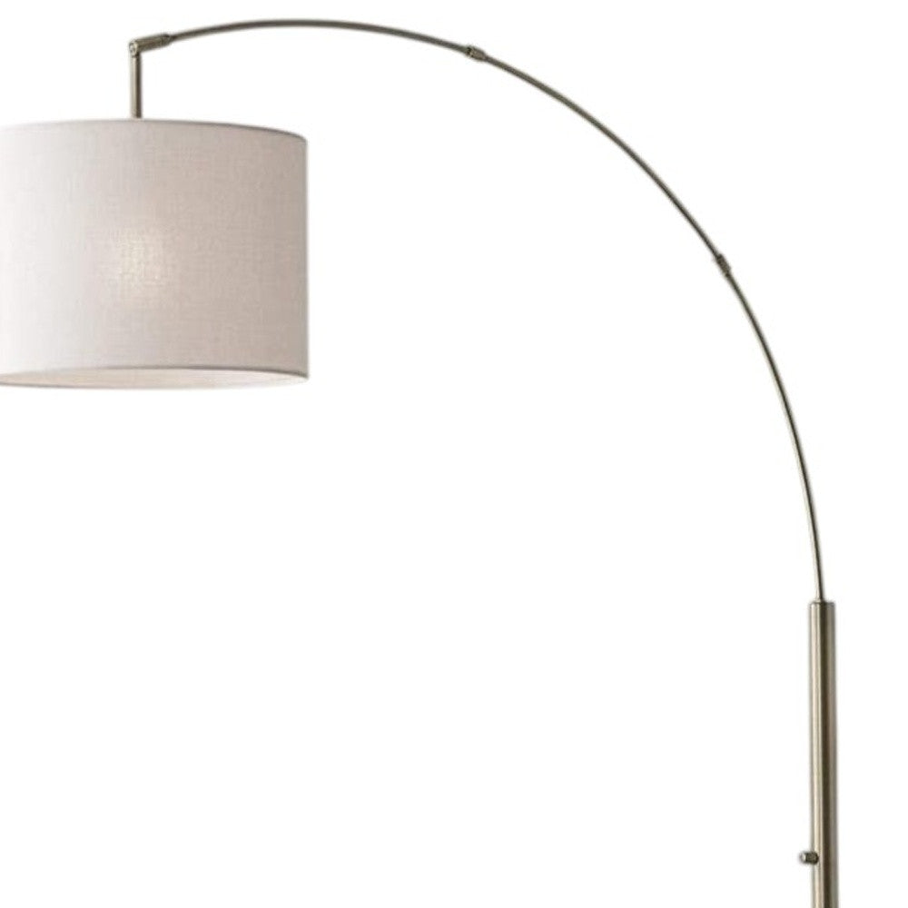 74" Brass Metal Arc Floor Lamp With Off White Linen Drum Shade-Floor Lamps-DECOROLALA