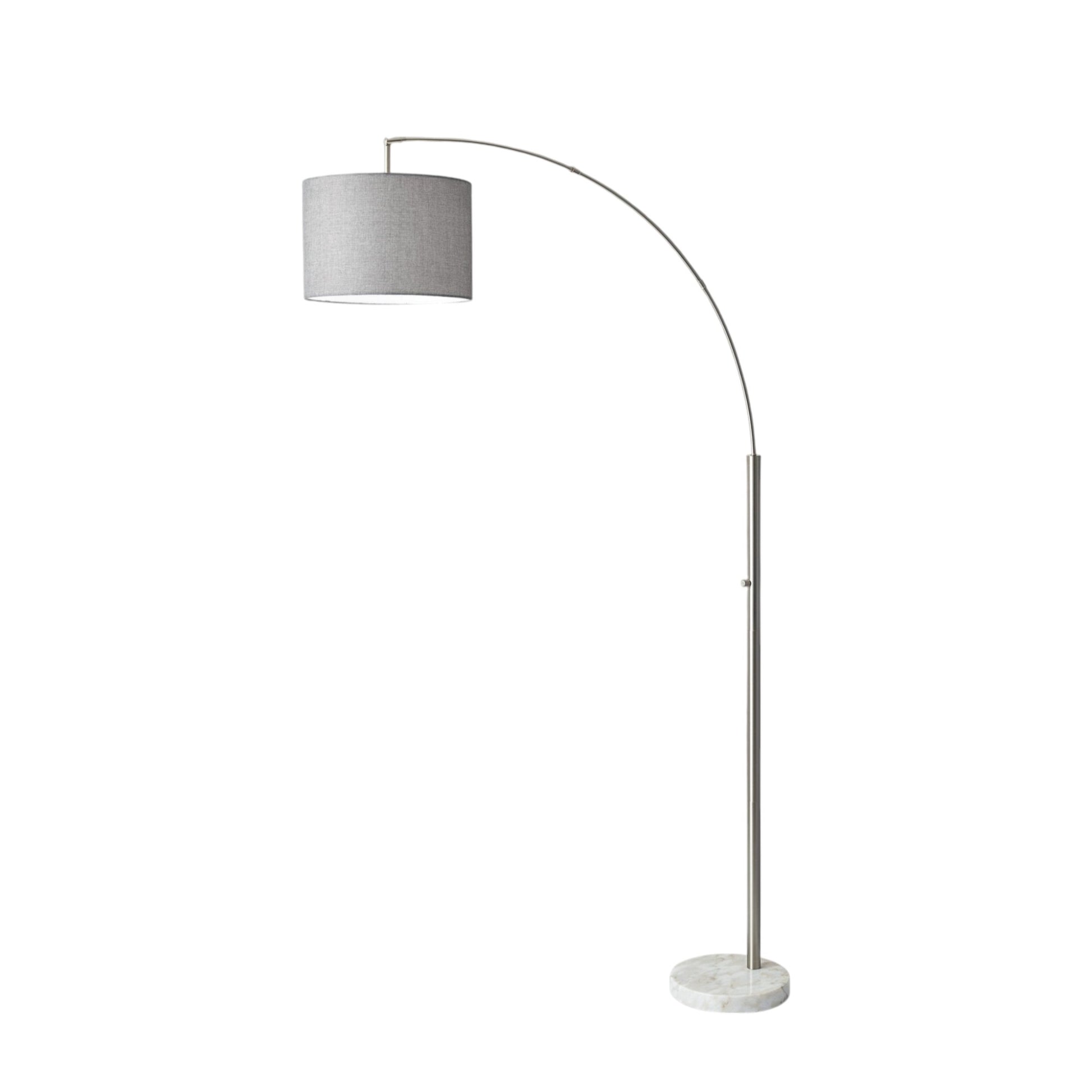 74" Brass Metal Arc Floor Lamp With Off White Linen Drum Shade-Floor Lamps-DECOROLALA