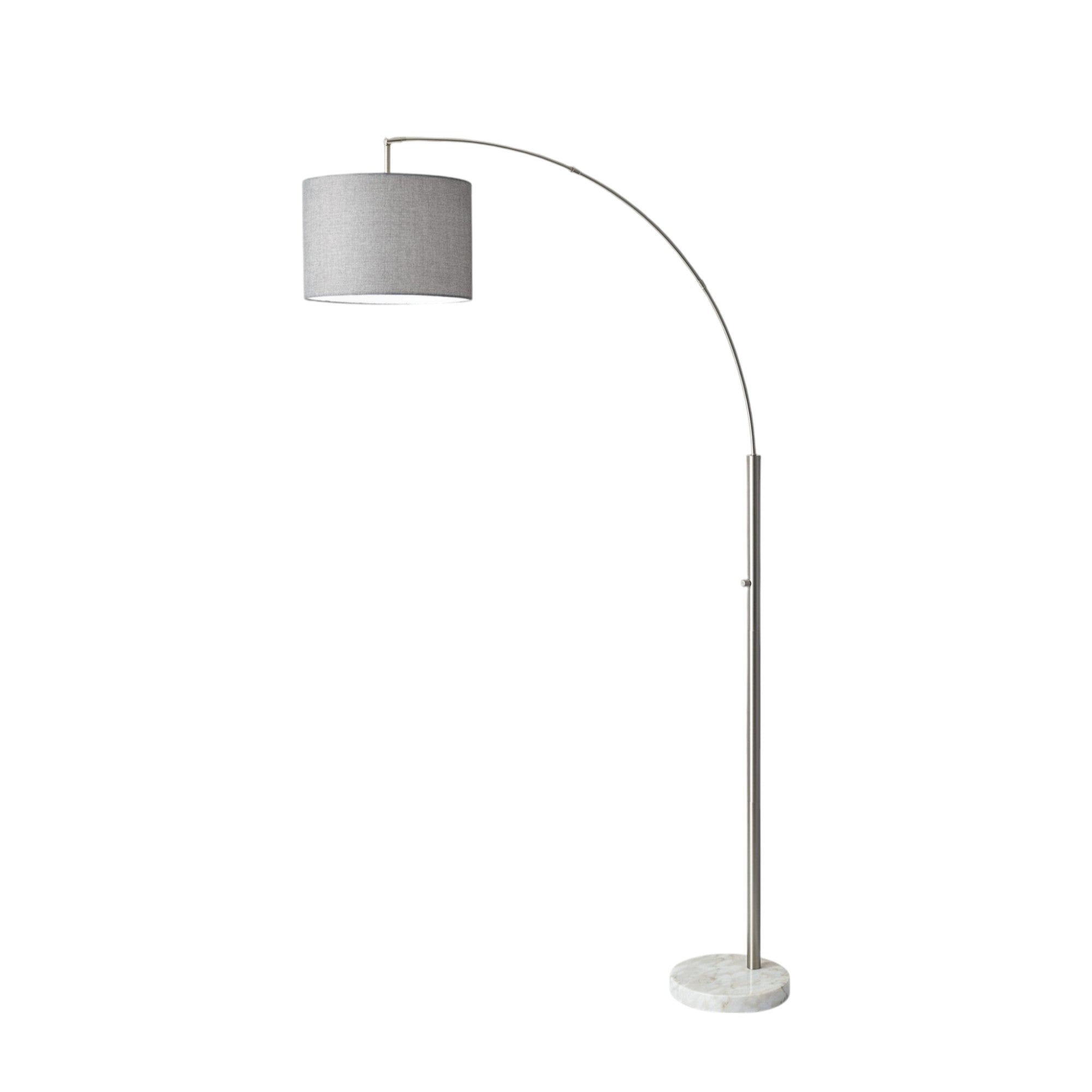 74" Brass Metal Arc Floor Lamp With Off White Linen Drum Shade-Floor Lamps-DECOROLALA