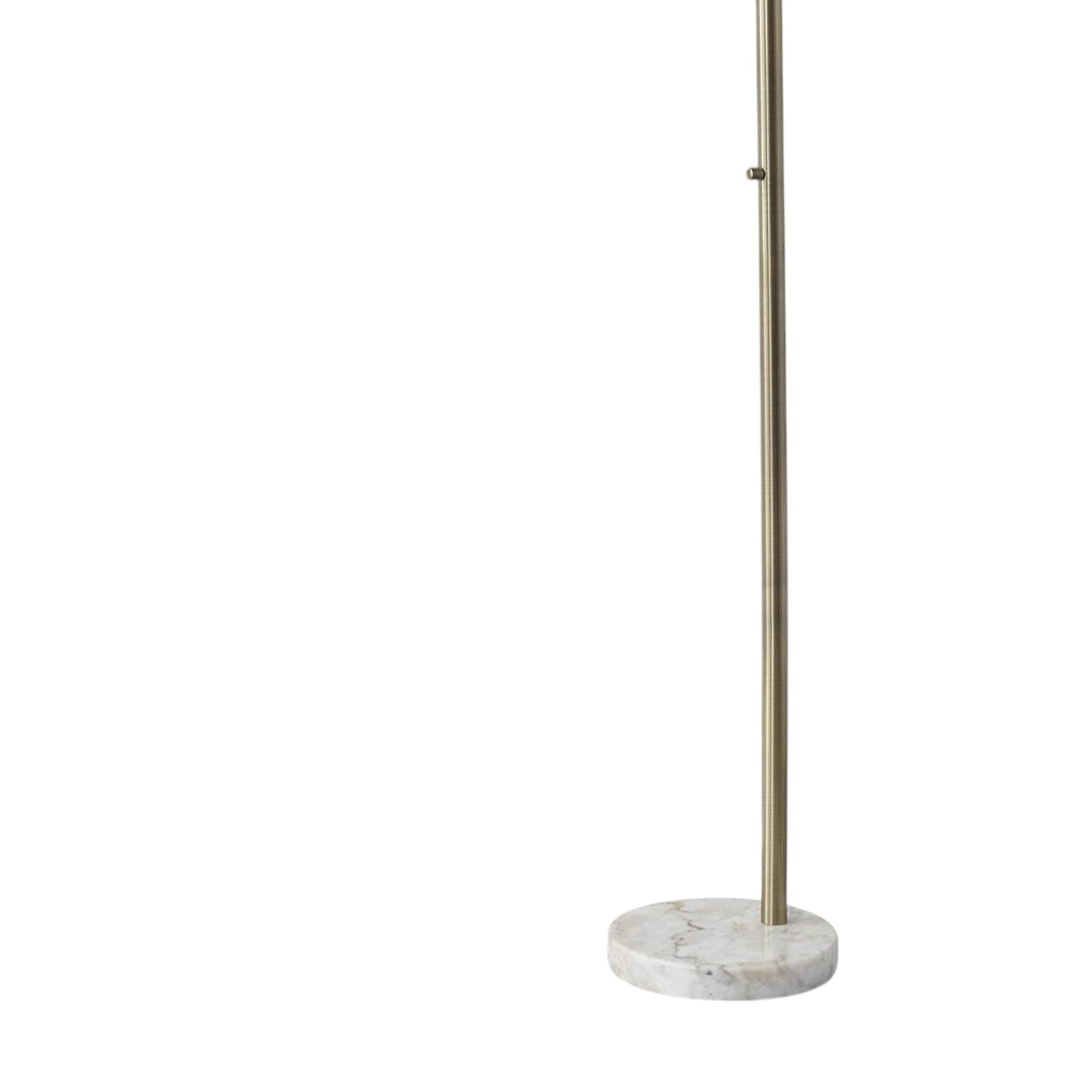 74" Brass Metal Arc Floor Lamp With Off White Linen Drum Shade-Floor Lamps-DECOROLALA