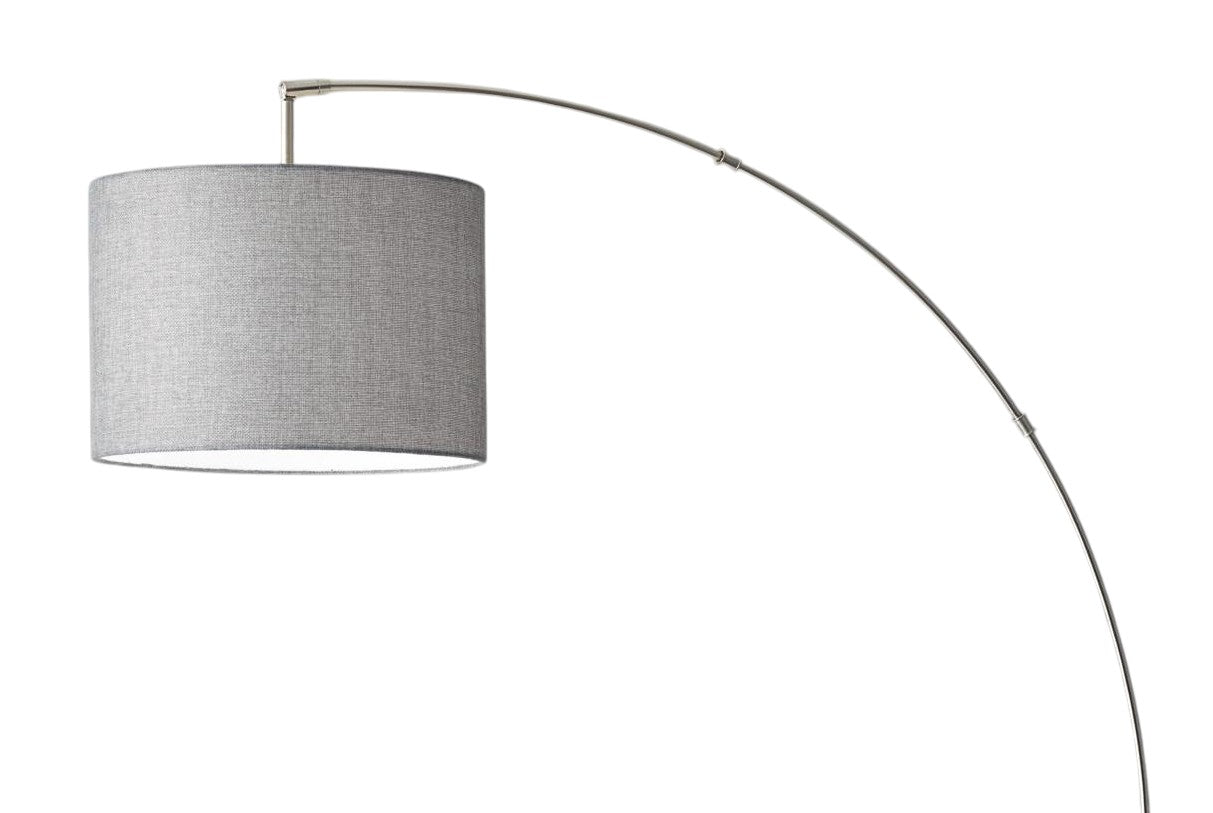 74" Brass Metal Arc Floor Lamp With Off White Linen Drum Shade-Floor Lamps-DECOROLALA