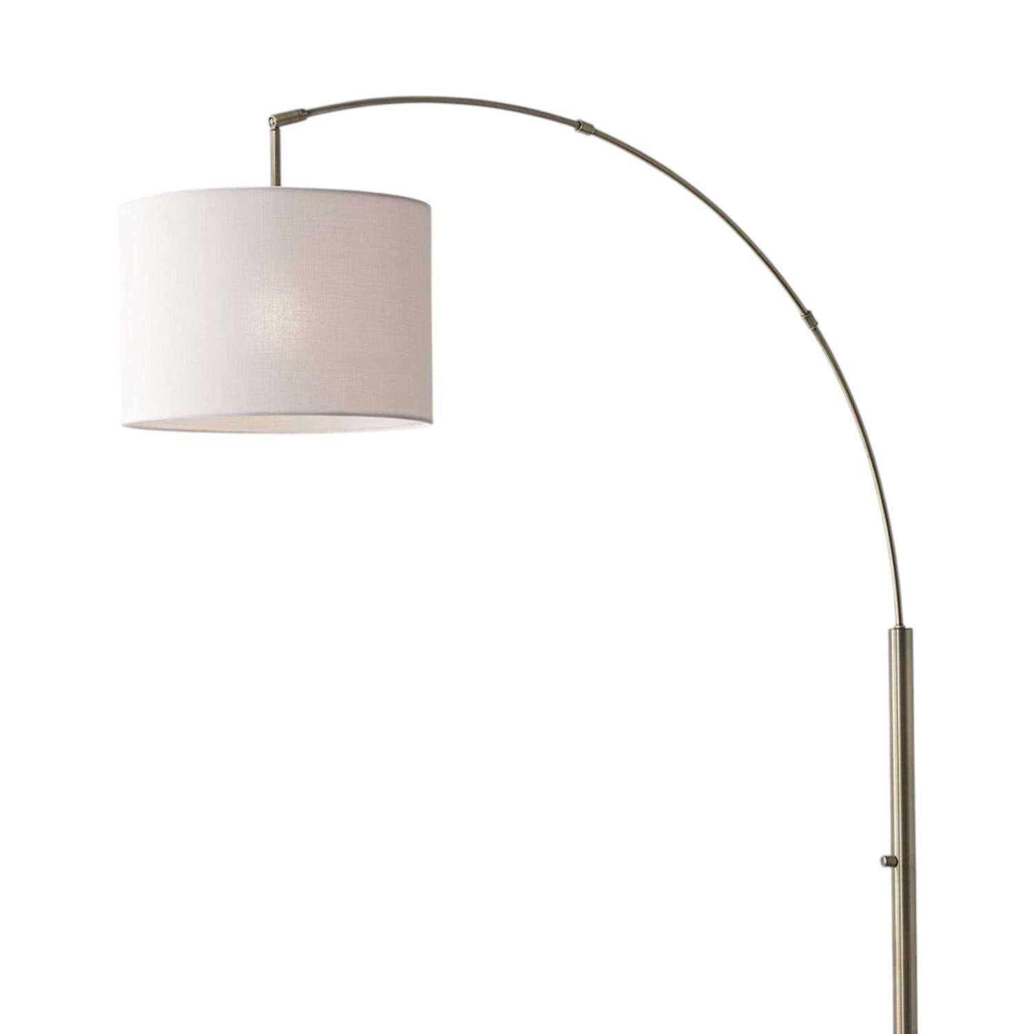 74" Brass Metal Arc Floor Lamp With Off White Linen Drum Shade-Floor Lamps-DECOROLALA