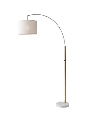 74" Brass Metal Arc Floor Lamp With Off White Linen Drum Shade-Floor Lamps-DECOROLALA