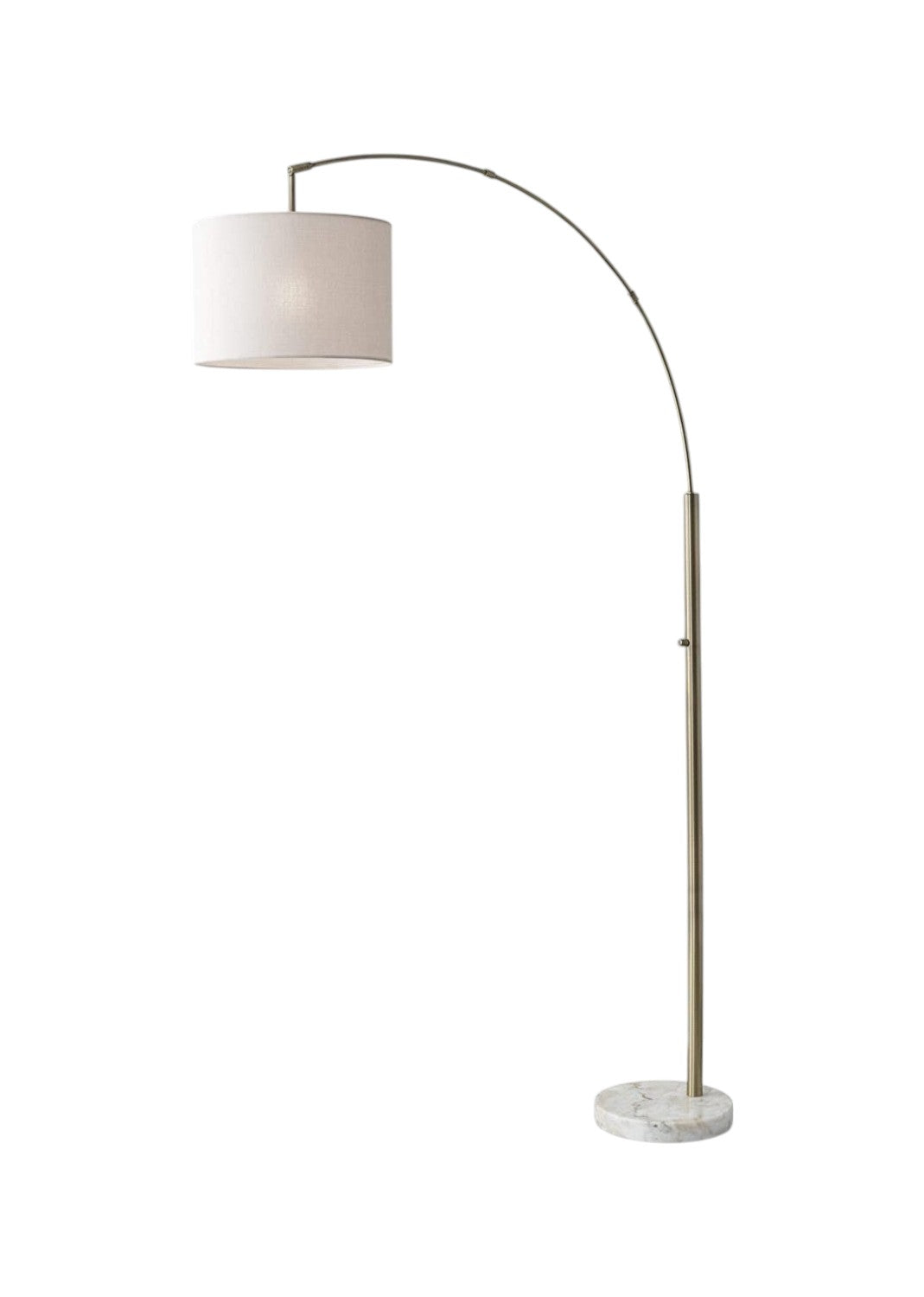 74" Brass Metal Arc Floor Lamp With Off White Linen Drum Shade-Floor Lamps-DECOROLALA