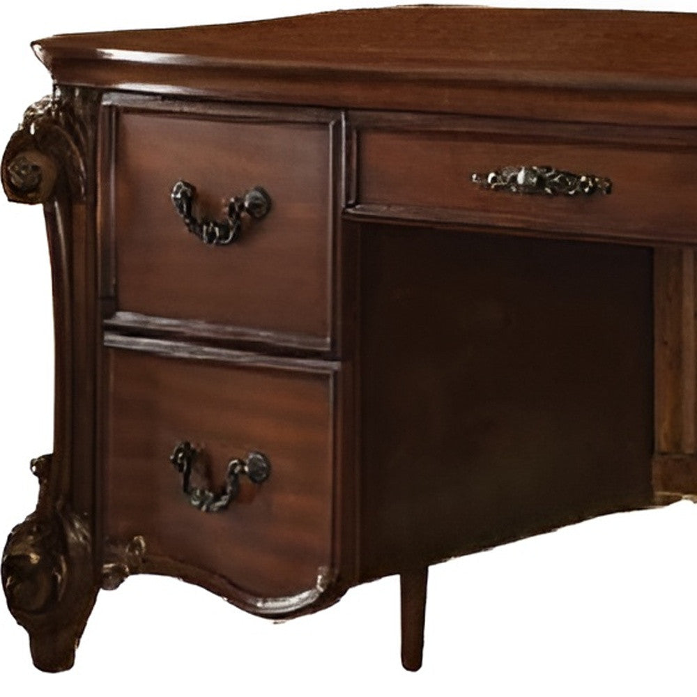 74" Brown Executive Desk With Five Drawers-Desks-DECOROLALA