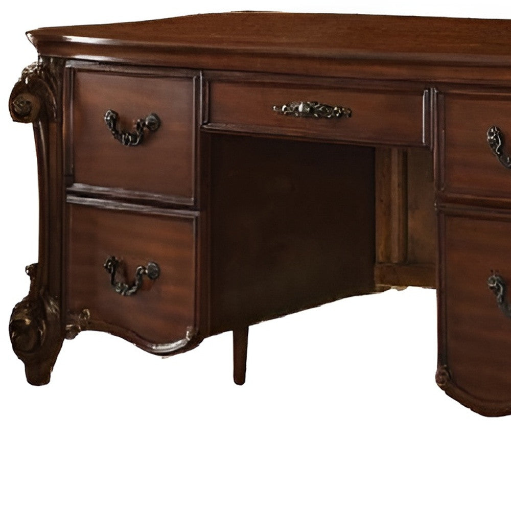 74" Brown Executive Desk With Five Drawers-Desks-DECOROLALA