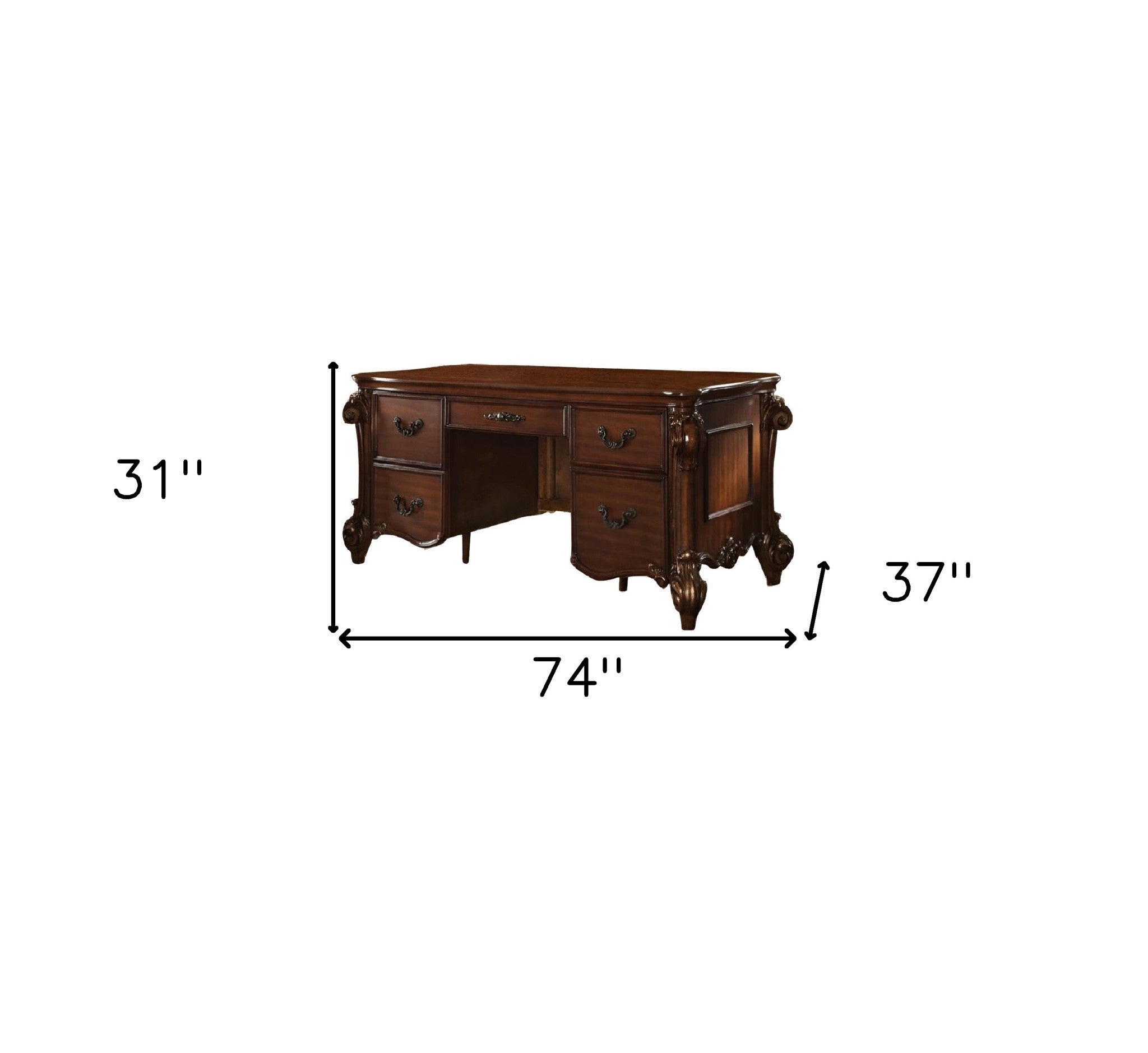 74" Brown Executive Desk With Five Drawers-Desks-DECOROLALA