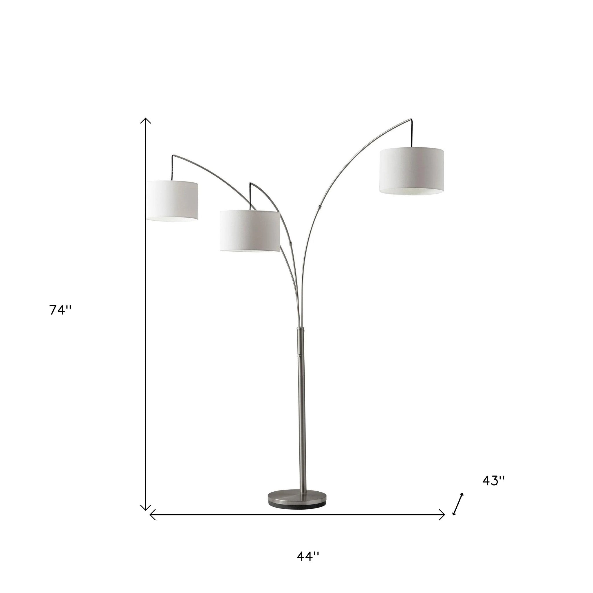 74" Silver Three Light Tree Floor Lamp With White Linen Drum Shade-Floor Lamps-DECOROLALA