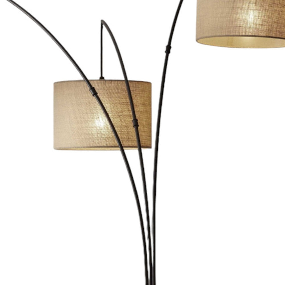 74" Silver Three Light Tree Floor Lamp With White Linen Drum Shade-Floor Lamps-DECOROLALA