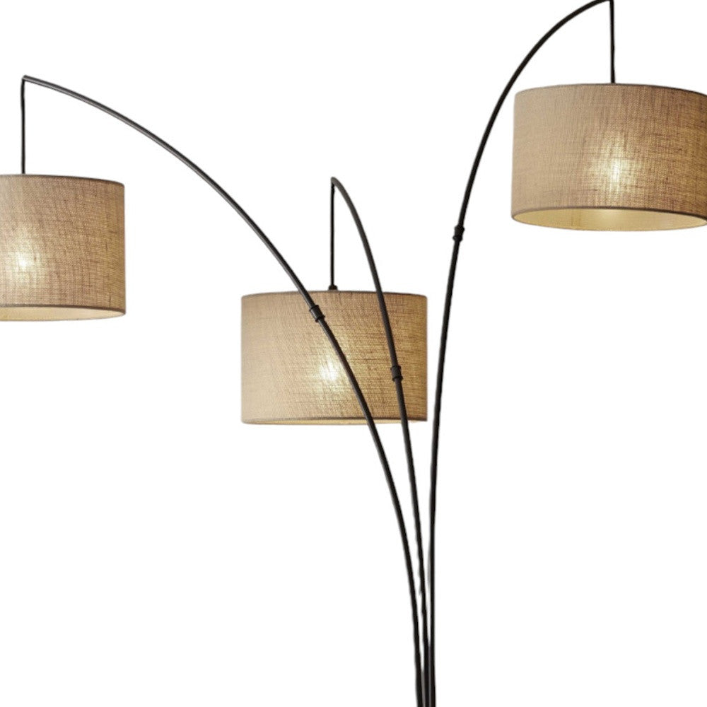 74" Silver Three Light Tree Floor Lamp With White Linen Drum Shade-Floor Lamps-DECOROLALA