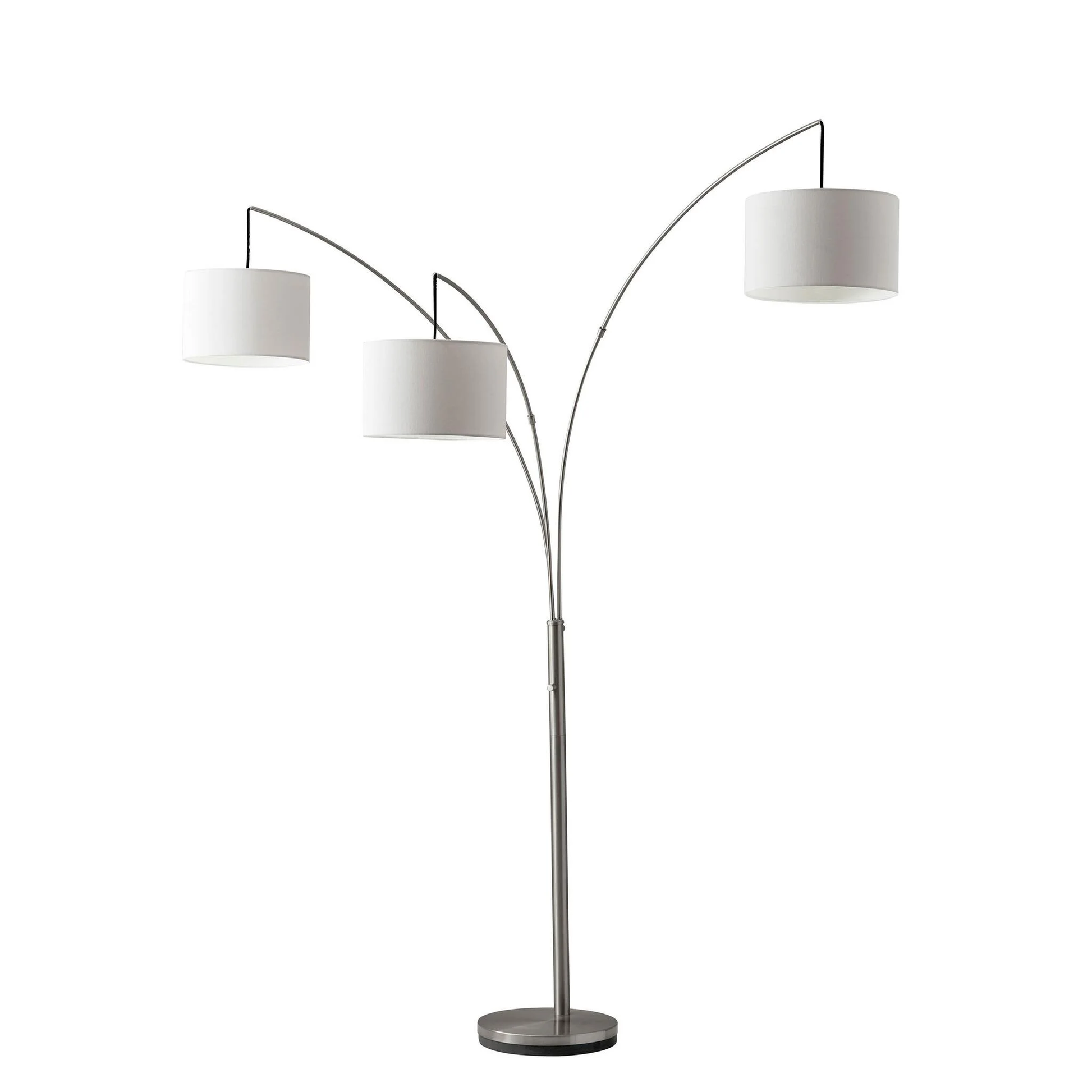 74" Silver Three Light Tree Floor Lamp With White Linen Drum Shade-Floor Lamps-DECOROLALA