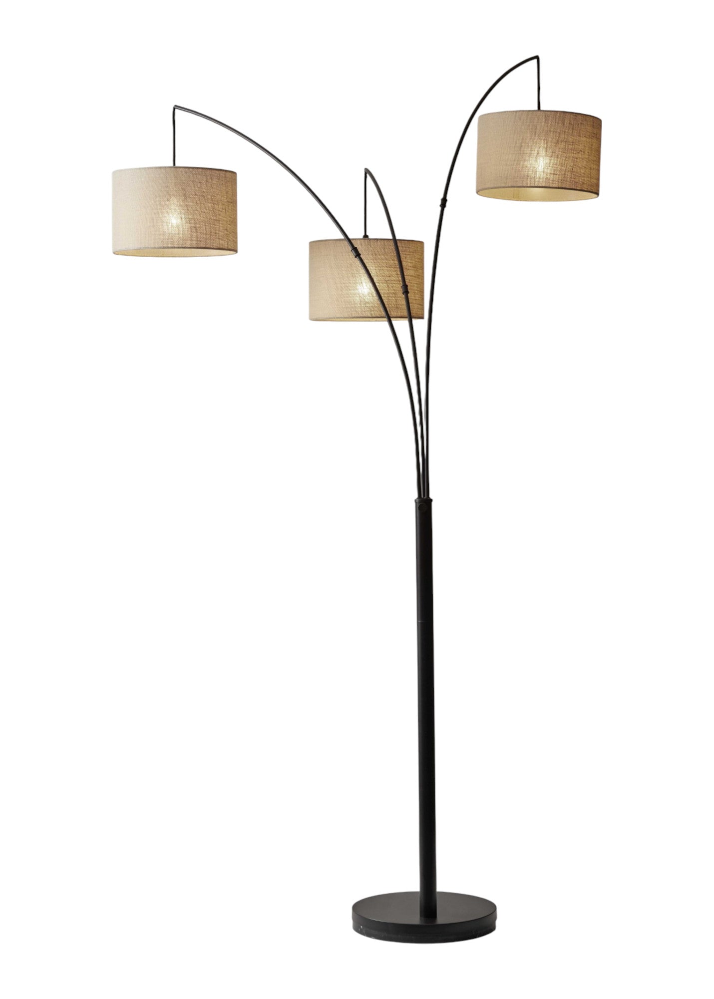 74" Silver Three Light Tree Floor Lamp With White Linen Drum Shade-Floor Lamps-DECOROLALA