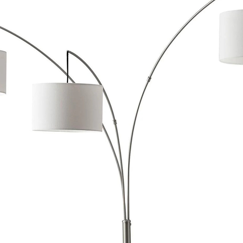 74" Silver Three Light Tree Floor Lamp With White Linen Drum Shade-Floor Lamps-DECOROLALA