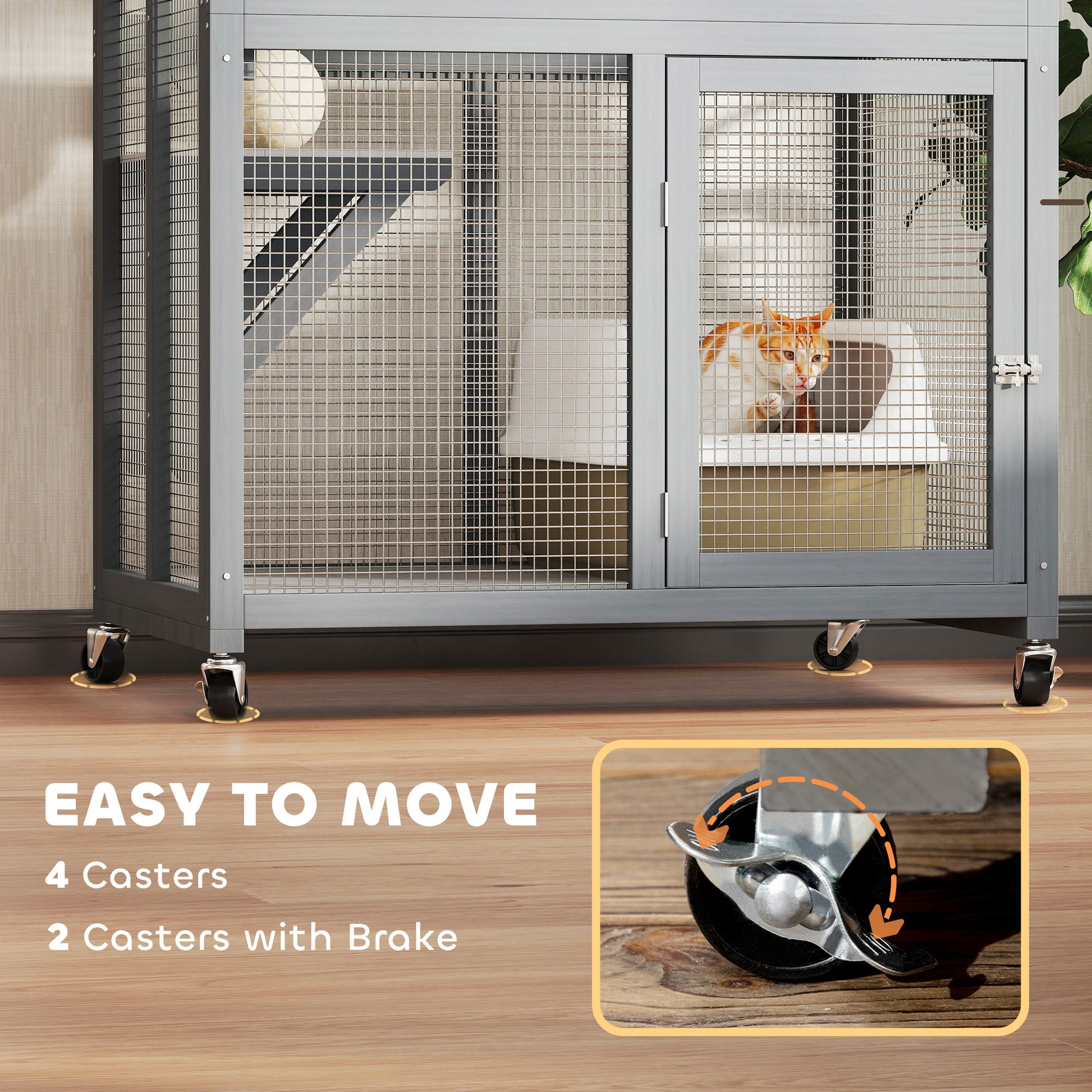 74" Wooden Outdoor Cat House - Weatherproof Light Grey-DECOROLALA