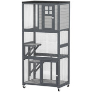 74" Wooden Outdoor Cat House - Weatherproof Light Grey-DECOROLALA