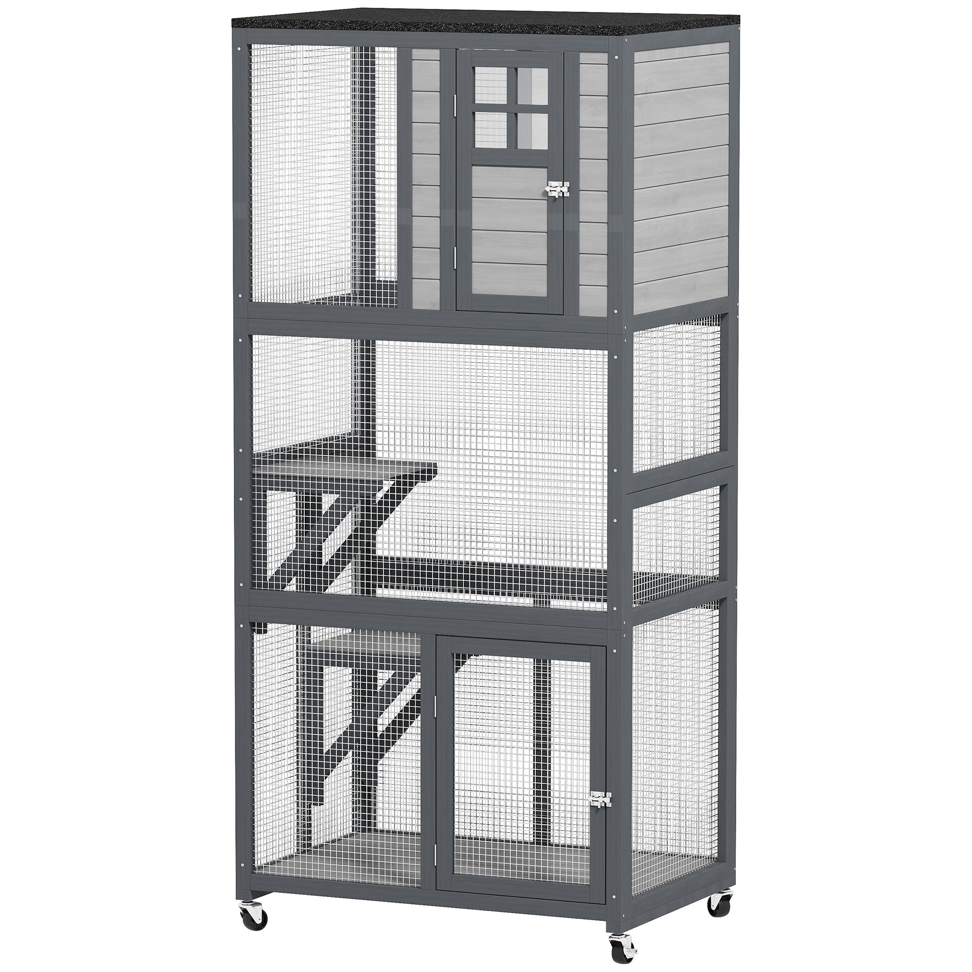 74" Wooden Outdoor Cat House - Weatherproof Light Grey-DECOROLALA