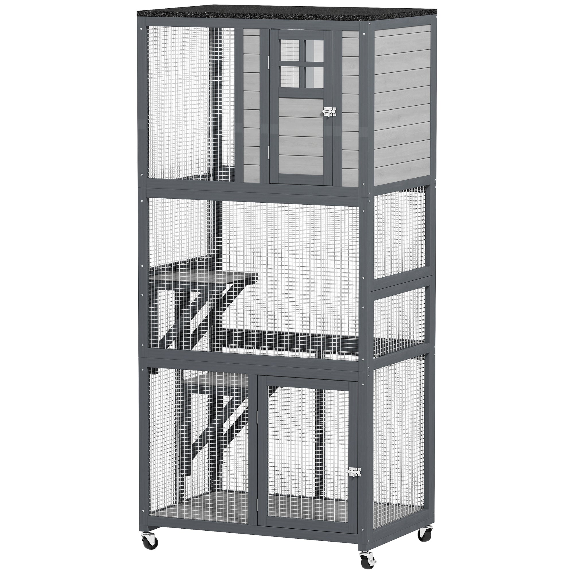 74" Wooden Outdoor Cat House - Weatherproof Light Grey-DECOROLALA