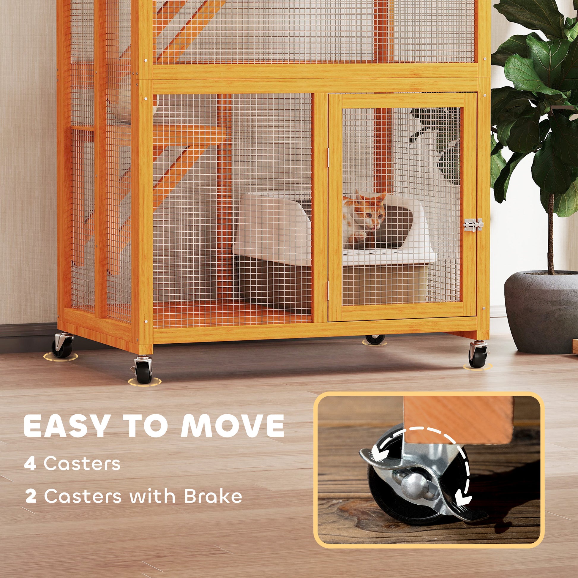 74" Wooden Outdoor Cat House - Weatherproof Orange Cage-DECOROLALA