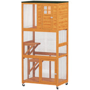 74" Wooden Outdoor Cat House - Weatherproof Orange Cage-DECOROLALA