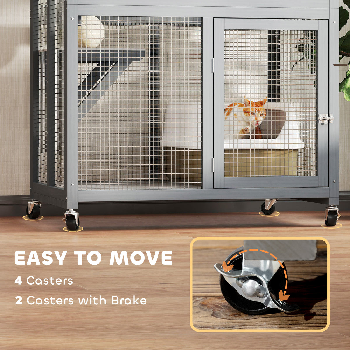 74" Wooden Outdoor Cat House - Weatherproof Wheeled Condo, Light Grey-Cats-DECOROLALA