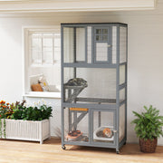 74" Wooden Outdoor Cat House - Weatherproof Wheeled Condo, Light Grey-Cats-DECOROLALA