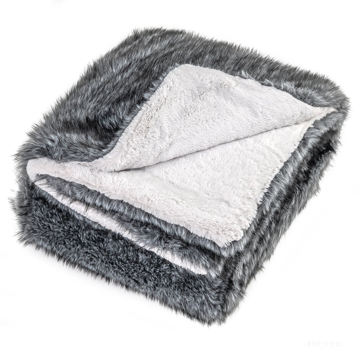 740GSM Soft Plush Fuzzy Luxury Faux Wolf Fur Blanket for Sofa-Gray-Bedding-DECOROLALA