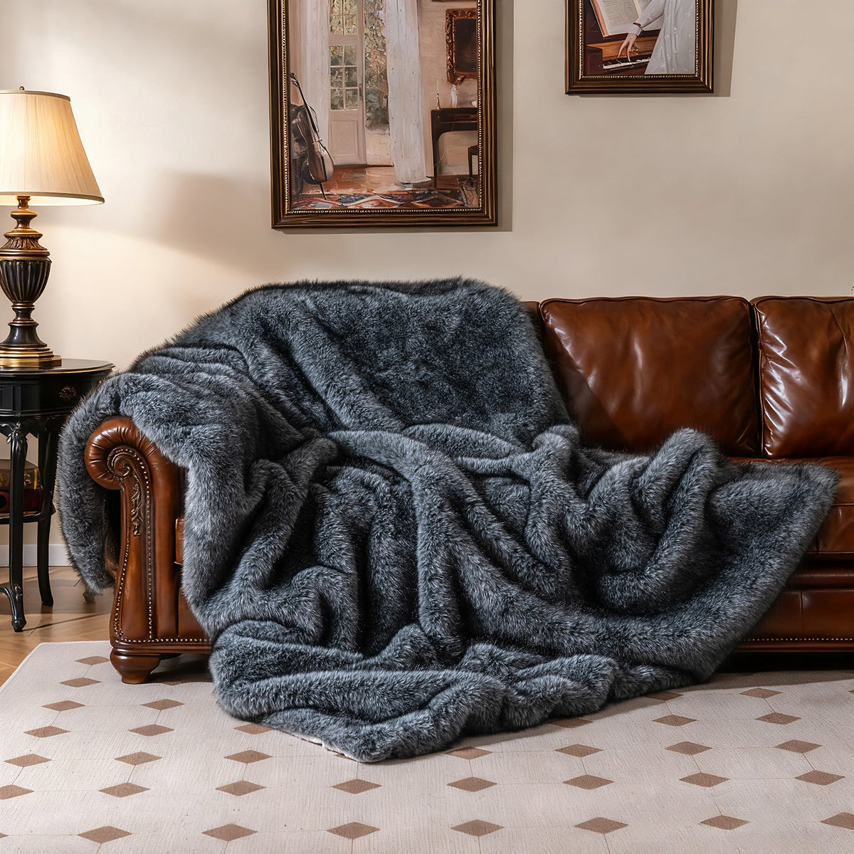 740GSM Soft Plush Fuzzy Luxury Faux Wolf Fur Blanket for Sofa-Gray-Bedding-DECOROLALA