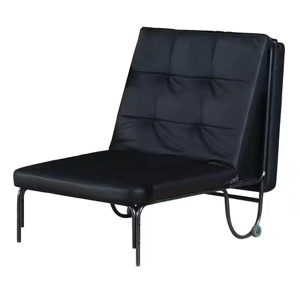 75" Black Faux Leather Tufted Convertible Chair-Accent Chairs-DECOROLALA