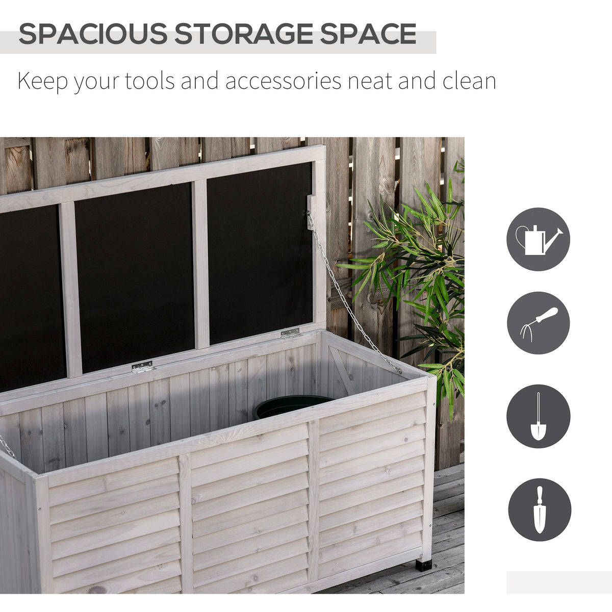 75 Gallon Wood Deck Box - Grey Outdoor Storage Bench-Outdoor Storage Boxes-DECOROLALA