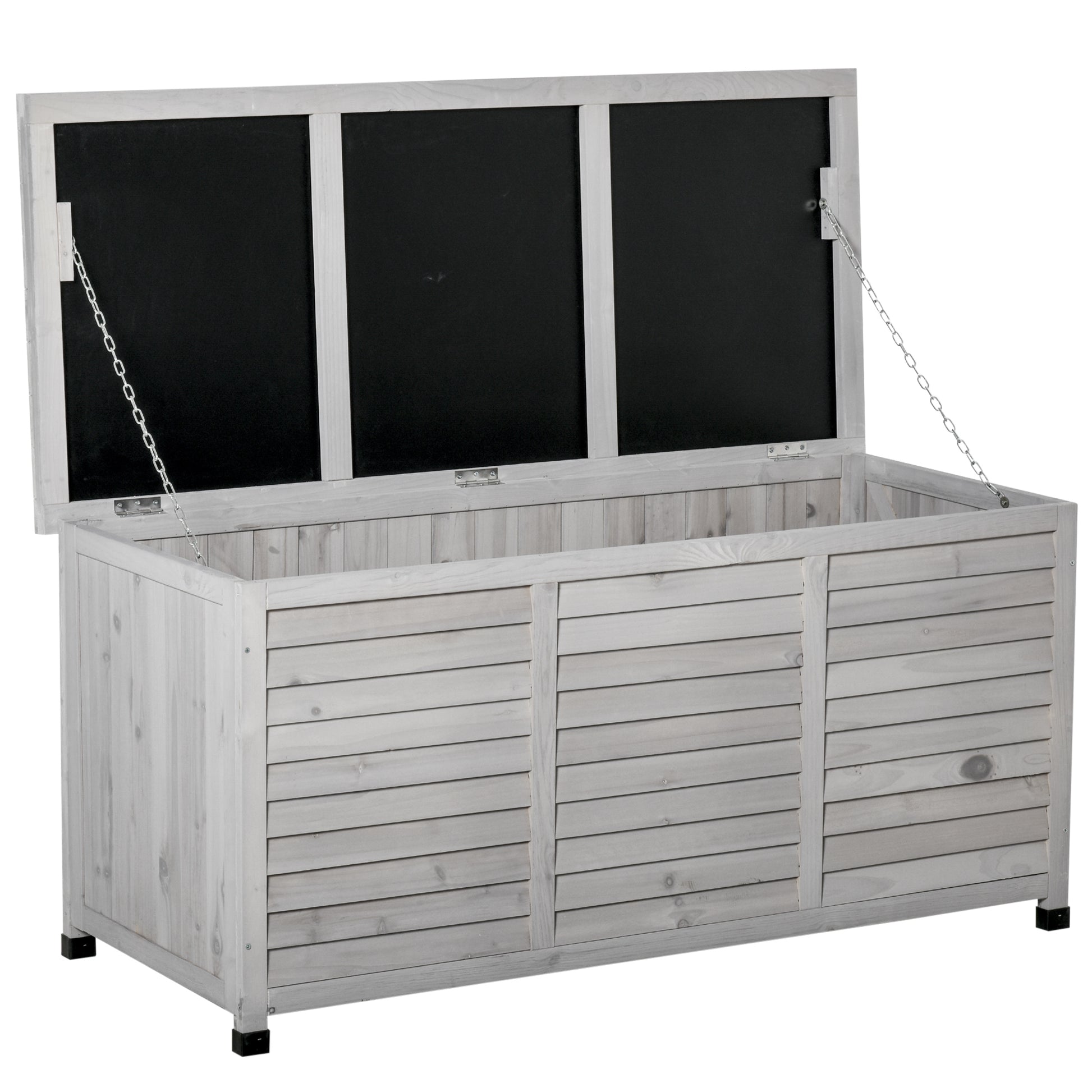 75 Gallon Wooden Deck Box - Grey Fir Wood Storage Bench-DECOROLALA