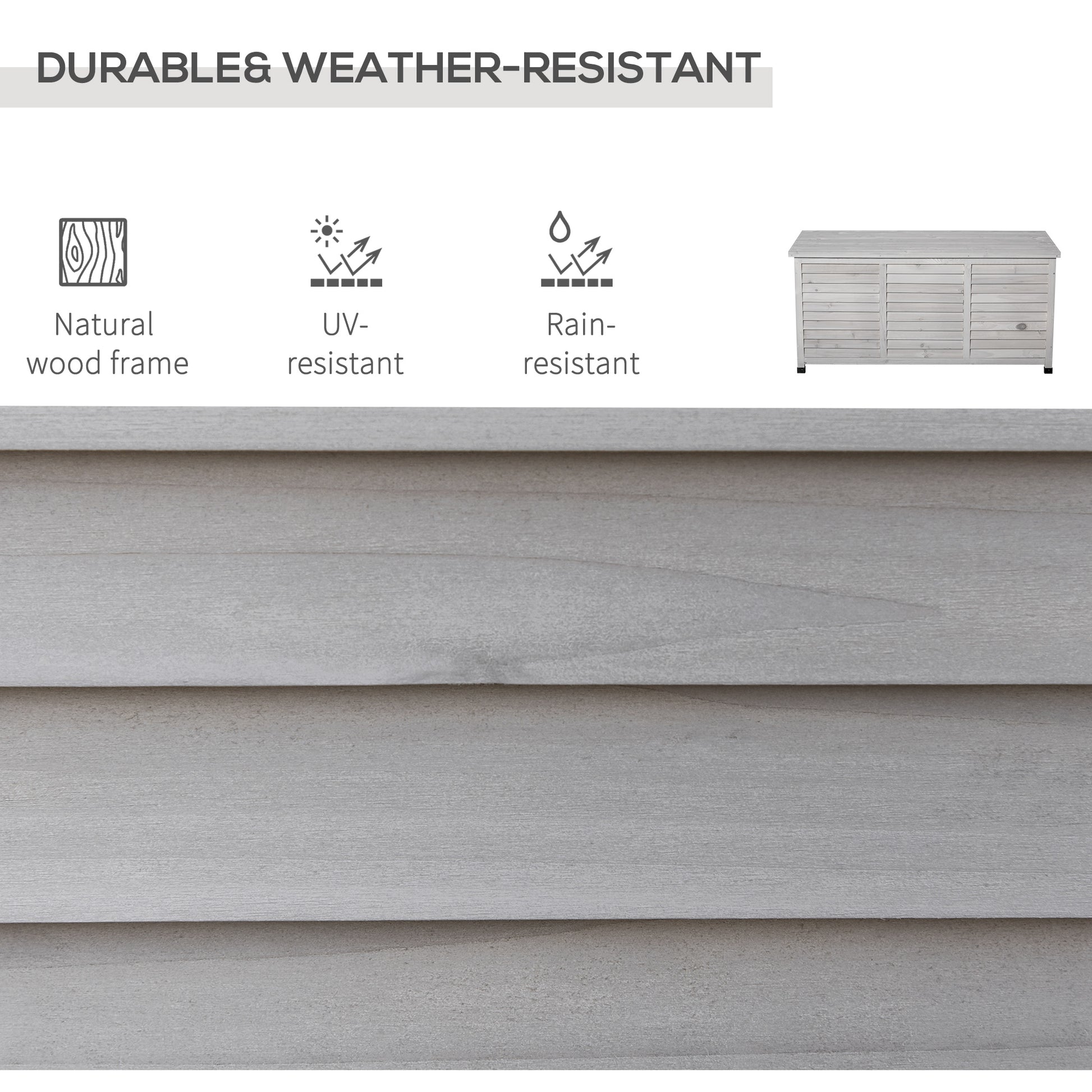 75 Gallon Wooden Deck Box - Grey Fir Wood Storage Bench-DECOROLALA