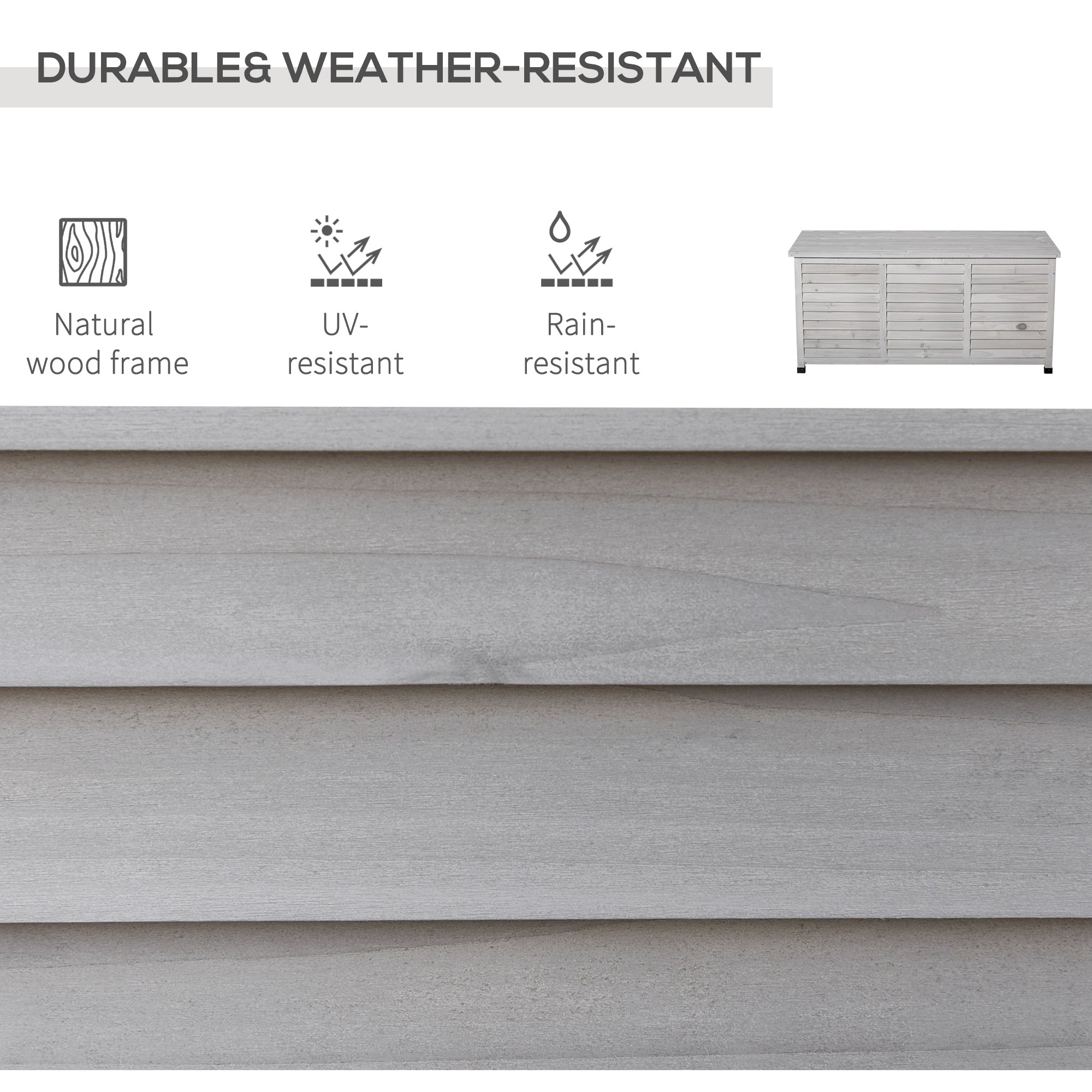 75 Gallon Wooden Deck Box - Grey Fir Wood Storage Bench-DECOROLALA