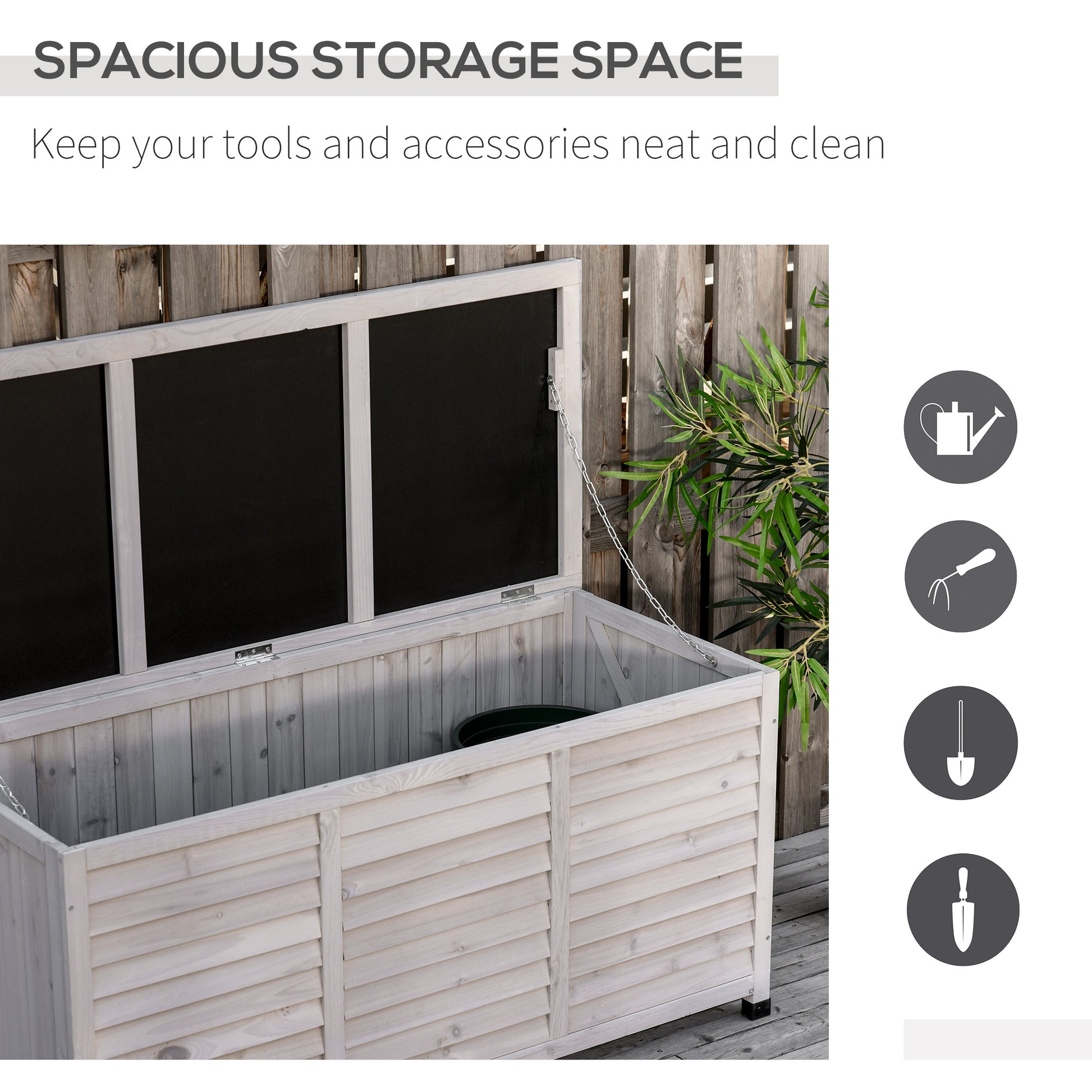 75 Gallon Wooden Deck Box - Grey Fir Wood Storage Bench-DECOROLALA