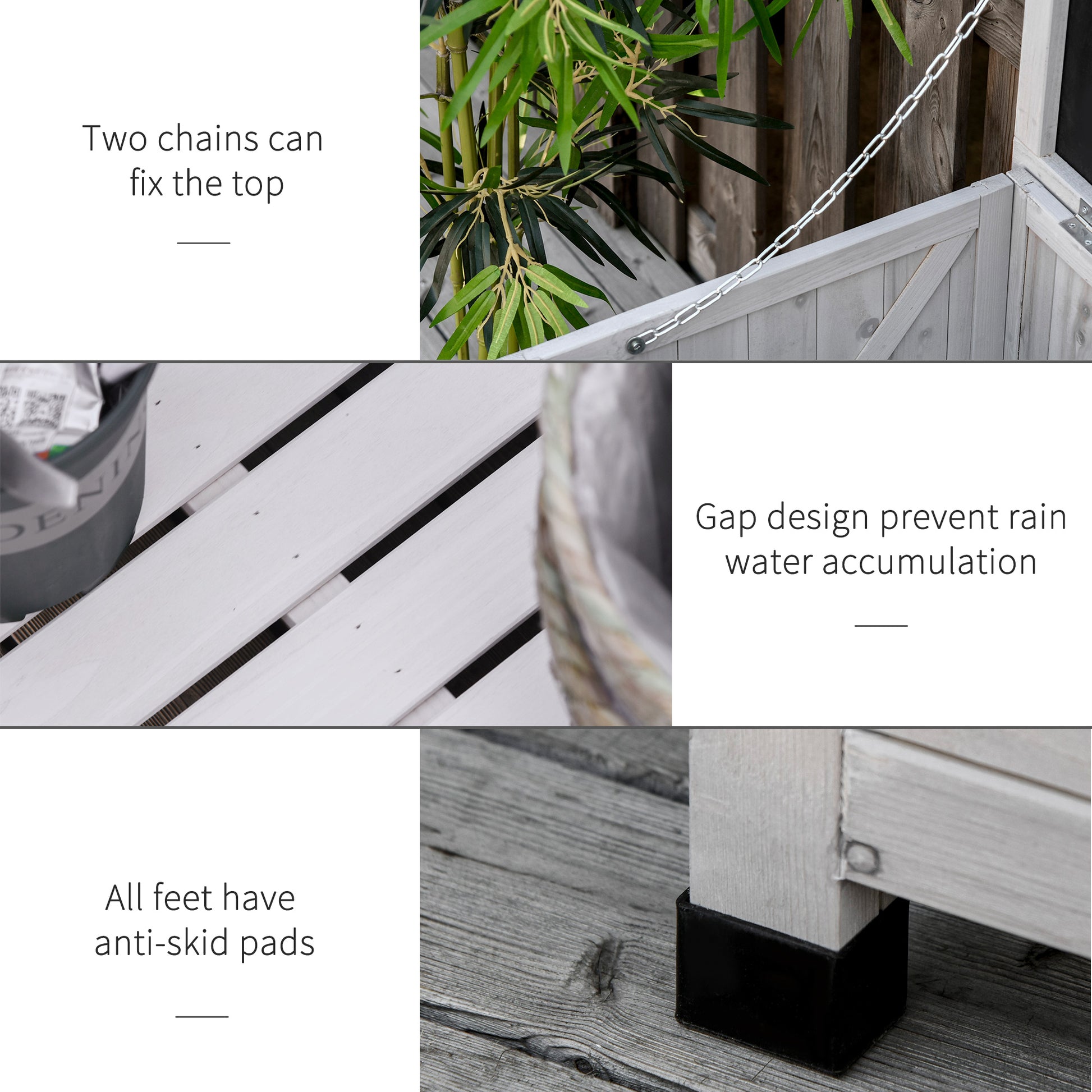 75 Gallon Wooden Deck Box - Grey Fir Wood Storage Bench-DECOROLALA