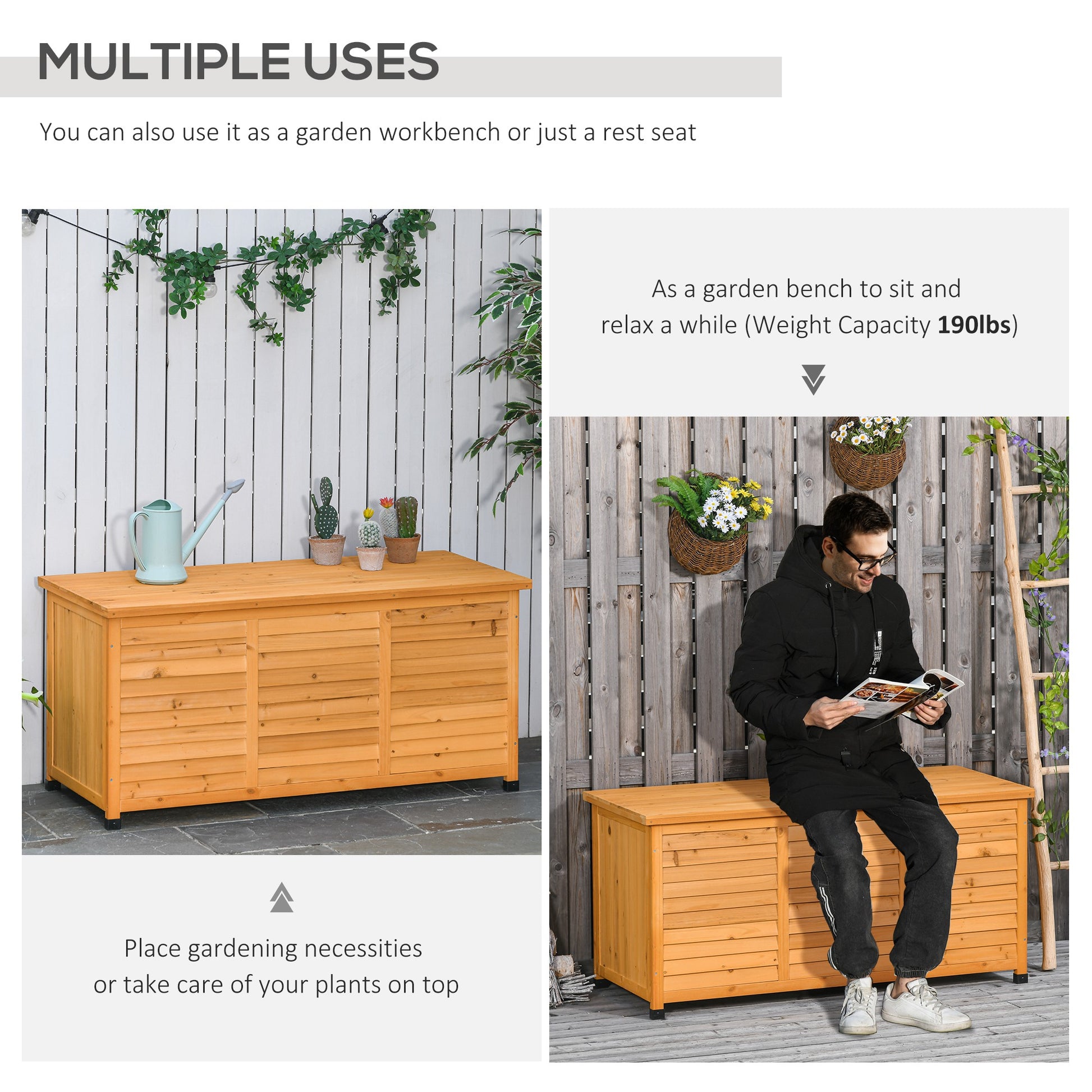 75 Gallon Wooden Outdoor Storage Box Bench - Yellow-DECOROLALA