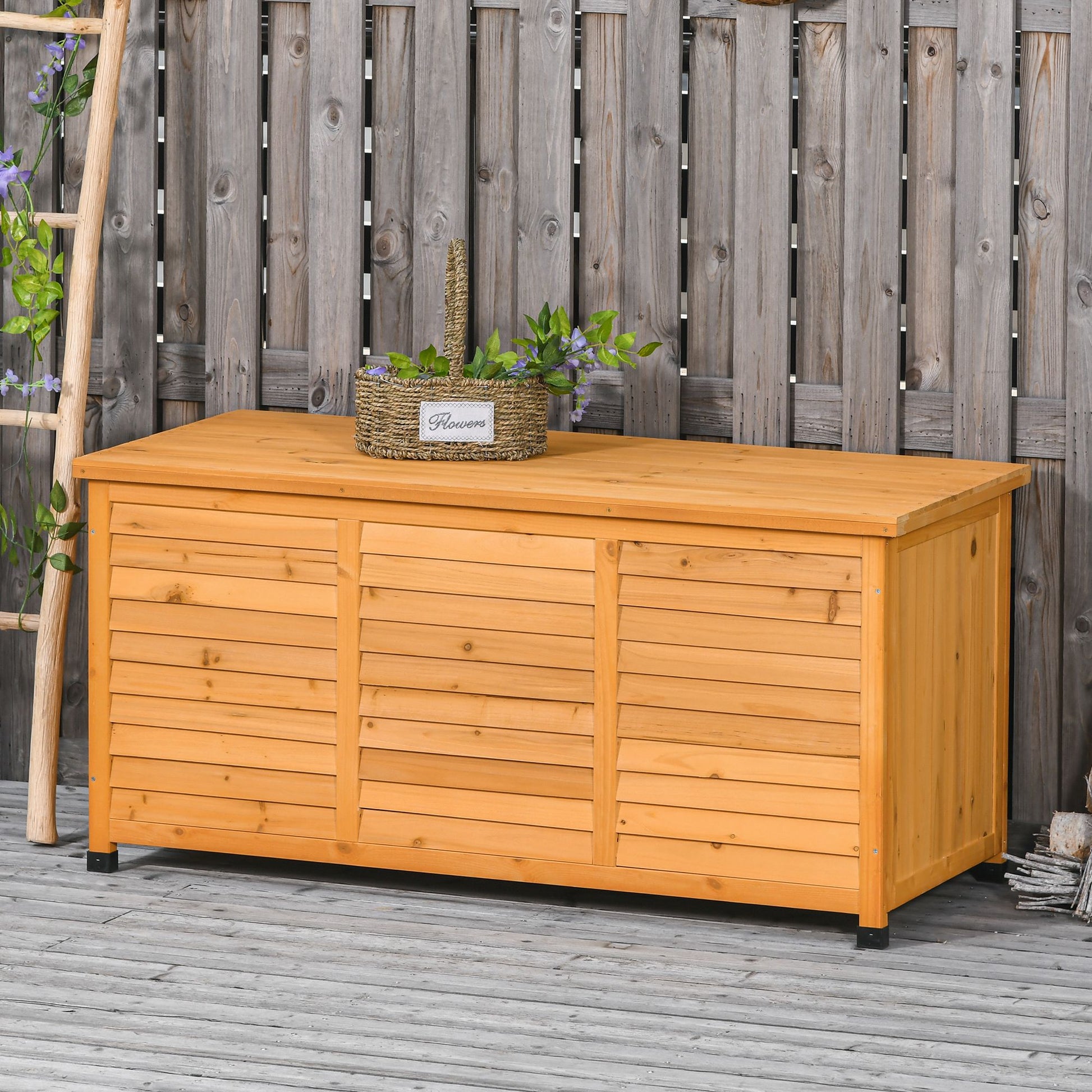 75 Gallon Wooden Outdoor Storage Box Bench - Yellow-DECOROLALA