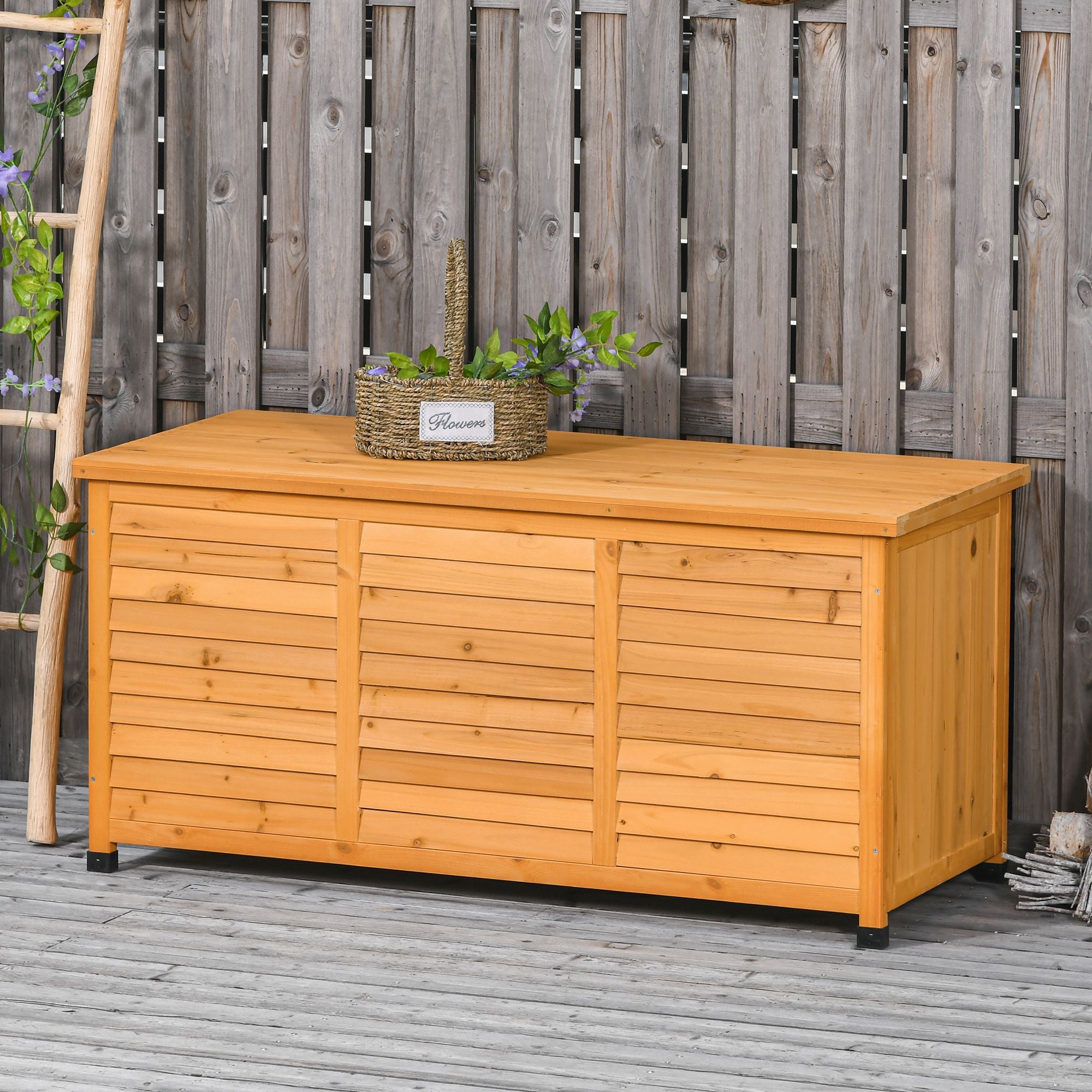 75 Gallon Wooden Outdoor Storage Box Bench - Yellow-DECOROLALA