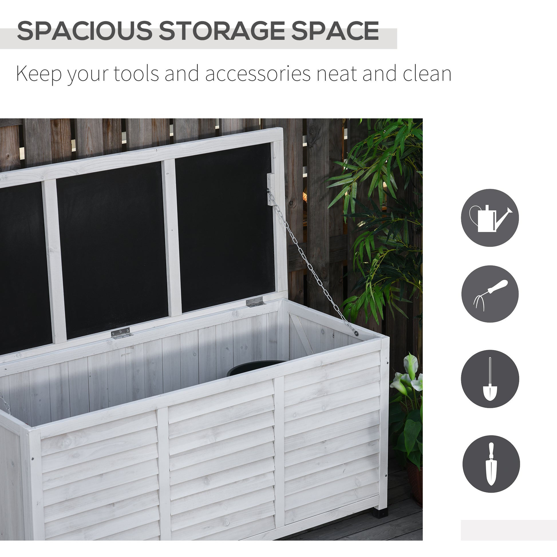 75 Gallon Wooden Outdoor Storage Deck Box Bench - White-DECOROLALA