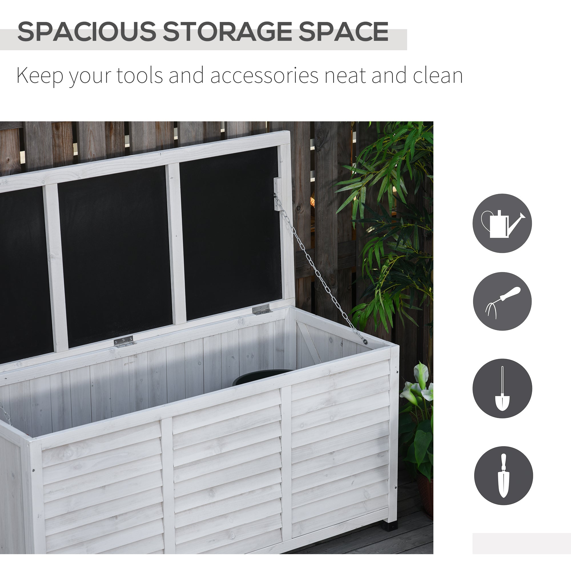 75 Gallon Wooden Outdoor Storage Deck Box Bench - White-DECOROLALA