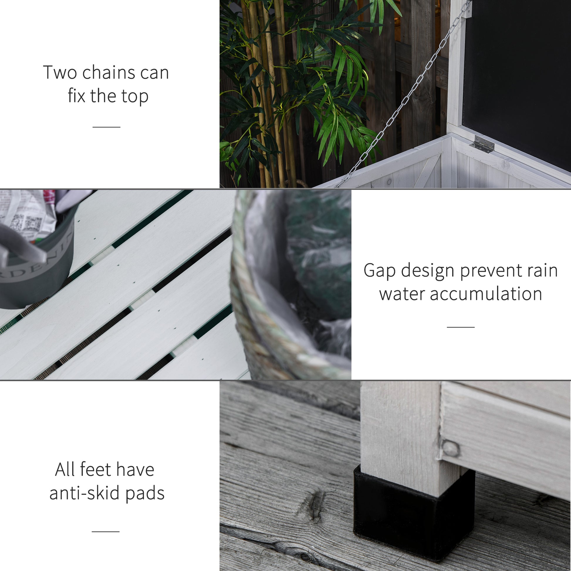 75 Gallon Wooden Outdoor Storage Deck Box Bench - White-DECOROLALA