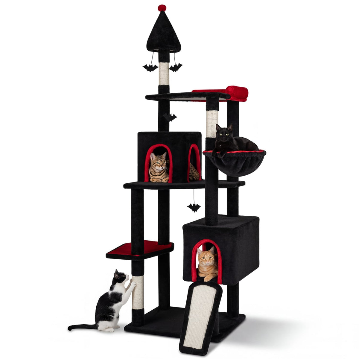 75 Inch Gothic Cat Tree with 2 Condos and Top Perch for Large Cats 20+ LBS-Black-Cat Trees & Scratchers-DECOROLALA