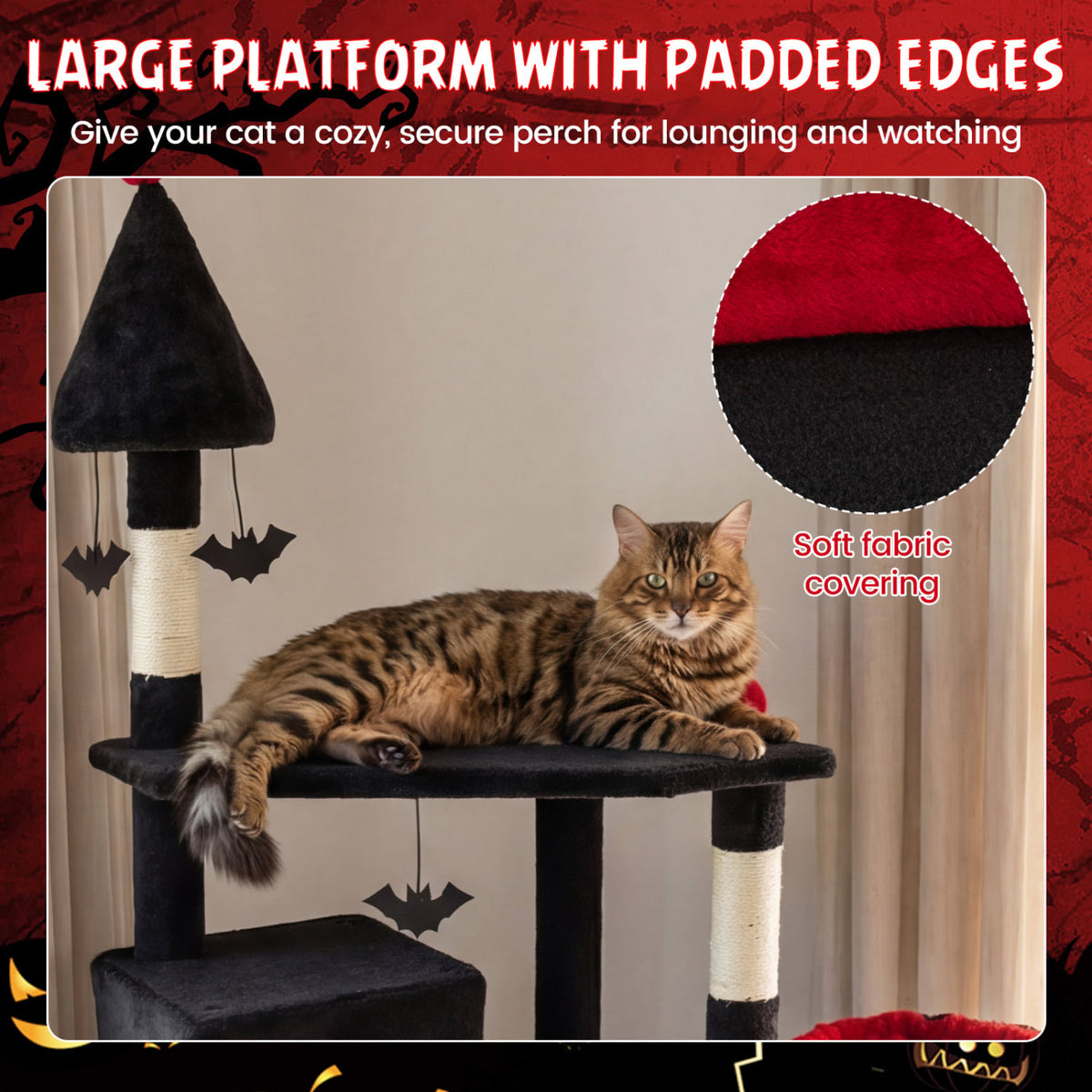 75 Inch Gothic Cat Tree with 2 Condos and Top Perch for Large Cats 20+ LBS-Black-Cat Trees & Scratchers-DECOROLALA