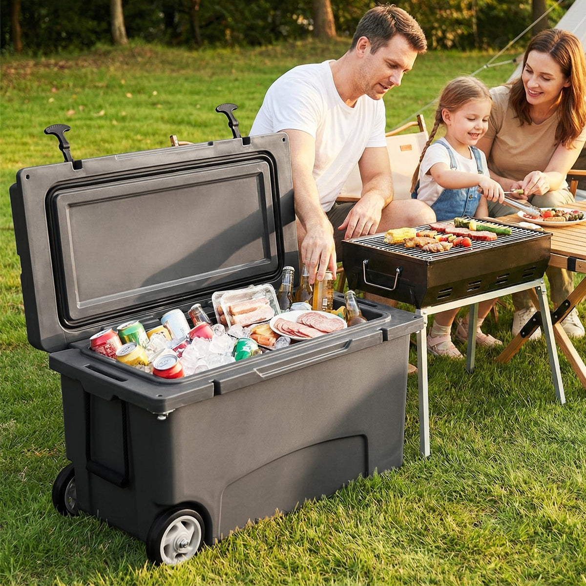 75 Quart Portable Hard Cooler with 6-Day Ice Retention and Wheels-Gray-Coolers-DECOROLALA