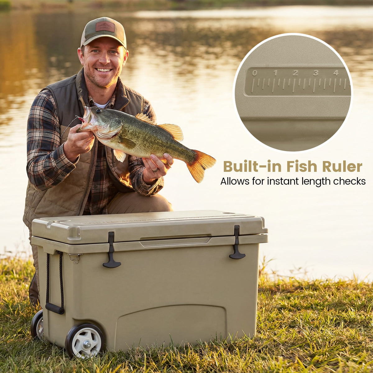 75 Quart Portable Hard Cooler with 6-Day Ice Retention and Wheels-Khaki-Coolers-DECOROLALA