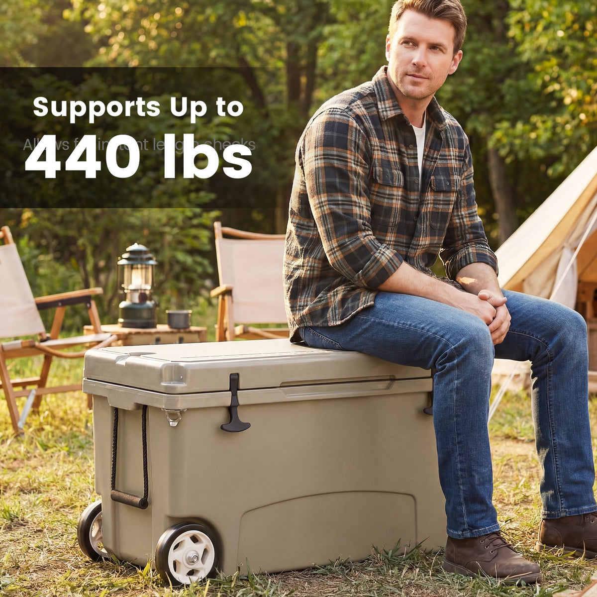 75 Quart Portable Hard Cooler with 6-Day Ice Retention and Wheels-Khaki-Coolers-DECOROLALA